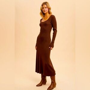 NWT Viscose Blend Knitted Maxi Sweater Dress Brown
